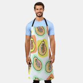 ヴィンテージの継ぎ目のない柄の手描きパパイヤの実。 エプロン (着用した状態)