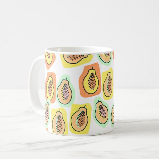 ヴィンテージの継ぎ目のない柄の手描きパパイヤの実。 コーヒーマグカップ (正面左)
