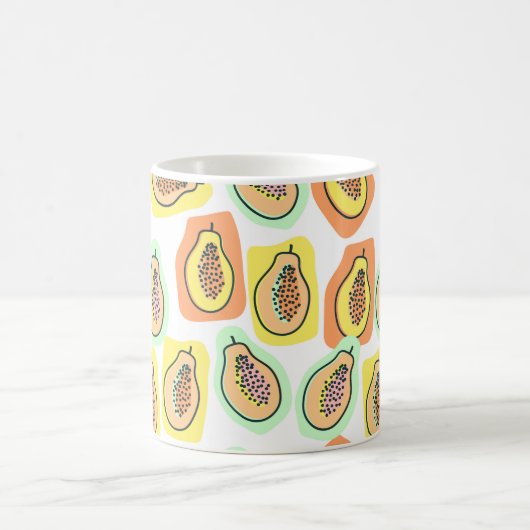 ヴィンテージの継ぎ目のない柄の手描きパパイヤの実。 コーヒーマグカップ (中央)