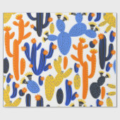 ヴィンテージの継ぎ目のない模様で、黒とカクテンの上にサボテンが付いている  ラッピングペーパー (フラット)