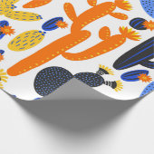 ヴィンテージの継ぎ目のない模様で、黒とカクテンの上にサボテンが付いている  ラッピングペーパー (角)