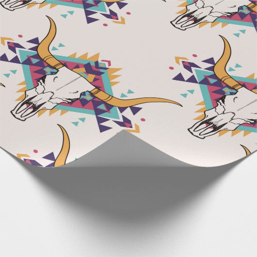 ヴィンテージの継ぎ目のない模様とブルスカルan ラッピングペーパー (角)