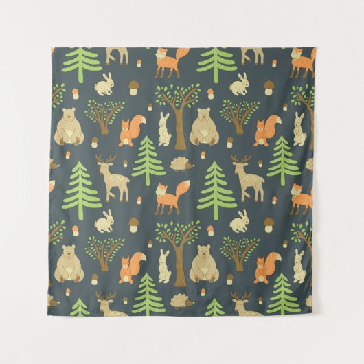 ヴィンテージの継ぎ目のない模様にクマの可愛らしい画像が タペストリー (正面)