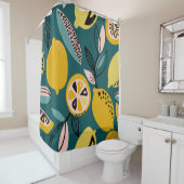 ヴィンテージの継ぎ目のない模様（黄レモン、枝） シャワーカーテン (インサイチュ)