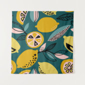 ヴィンテージの継ぎ目のない模様（黄レモン、枝） タペストリー (正面(横))