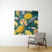 ヴィンテージの継ぎ目のない模様（黄レモン、枝） タペストリー (インサイチュ(横))