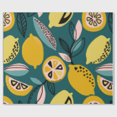 ヴィンテージの継ぎ目のない模様（黄レモン、枝） ラッピングペーパー (フラット)