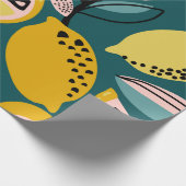 ヴィンテージの継ぎ目のない模様（黄レモン、枝） ラッピングペーパー (角)