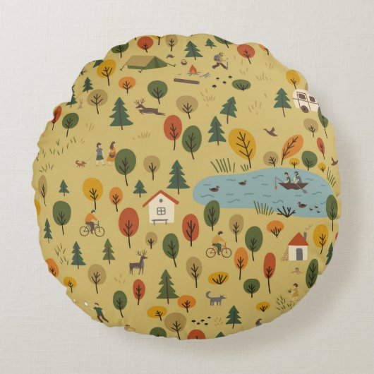 ヴィンテージの継ぎ目のない秋林地図 ラウンドクッション (正面)