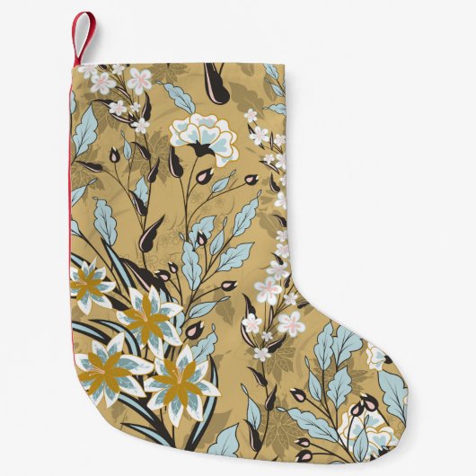 ヴィンテージの継ぎ目のない黒い黒い黒人の花柄 スモールクリスマスストッキング (正面)