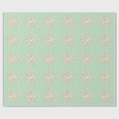 ヴィンテージの緑およびクリーム色の雪片の包装紙 ラッピングペーパー (フラット)