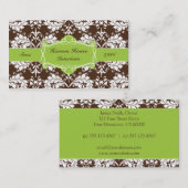 ヴィンテージの緑およびブラウンのダマスク織の名刺 名刺 (正面/裏面)