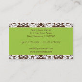 ヴィンテージの緑およびブラウンのダマスク織の名刺 名刺 (裏面)