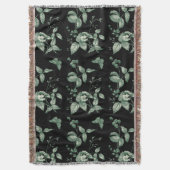 ヴィンテージの緑および黒い花および蝶 スローブランケット (正面縦)
