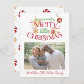 ヴィンテージの緑と赤のクリスマス家族の写真 ポストカード (正面/裏面)