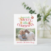 ヴィンテージの緑と赤のクリスマス家族の写真 ポストカード (スタンド正面)