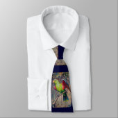 ヴィンテージの緑のオウムのプリント ネクタイ (タイ)