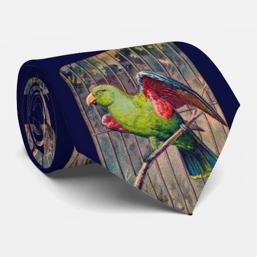 ヴィンテージの緑のオウムのプリント ネクタイ (ロール)