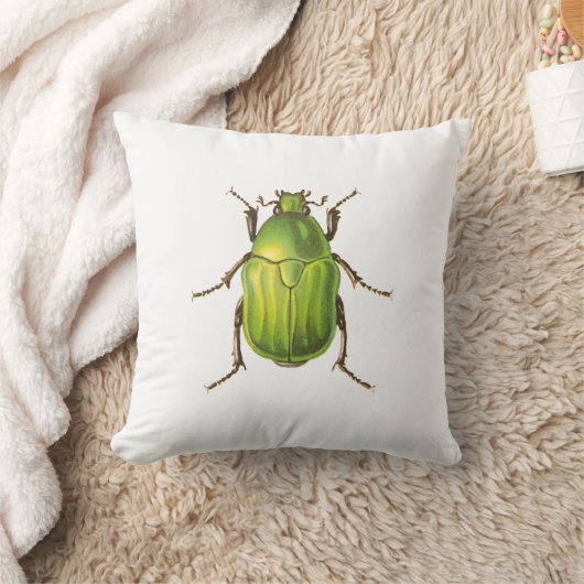 ヴィンテージの緑のカブトムシのイラストレーション クッション (ブランケット)