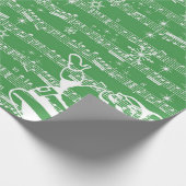 ヴィンテージの緑のクリスマスのミュージカルシート ラッピングペーパー (角)