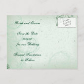 ヴィンテージの緑のスクロールリーフ日付を保存 案内ポストカード (裏面)