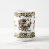 ヴィンテージの緑のトナカイとクリスマスの馬車 コーヒーマグカップ (中央)