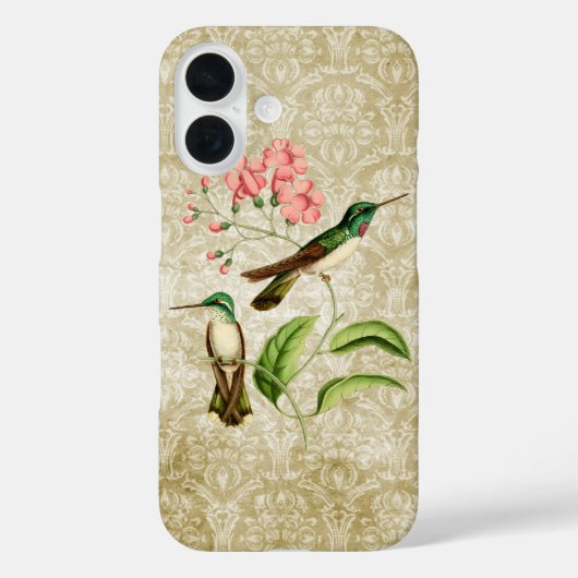ヴィンテージの緑のハミングバードとピンクの花 Case-Mate iPhoneケース (裏面)