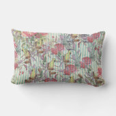 ヴィンテージの緑のピンクのグランジでストライプな鳥の花柄 ランバークッション (裏面)
