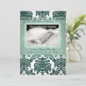 ヴィンテージの緑のベビーの写真の発表 案内状 (スタンド正面)