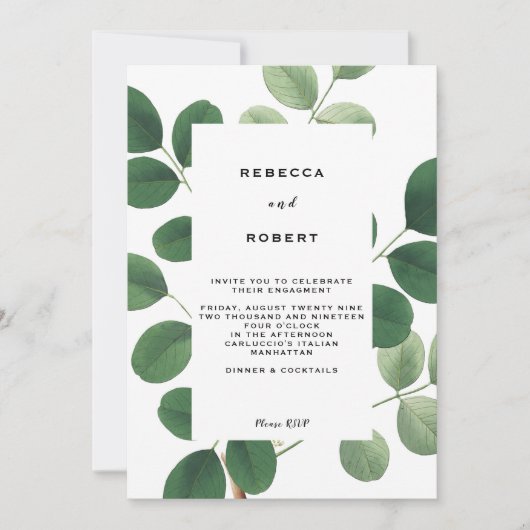 ヴィンテージの緑の婚約パーティ 招待状 (正面)