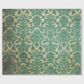 ヴィンテージの緑の白い花のダマスク織パターン ラッピングペーパー (フラット)