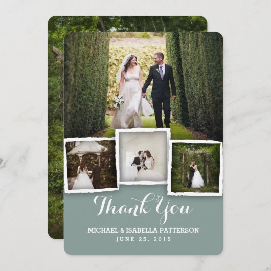 ヴィンテージの緑の結婚式の写真のサンキューカード サンキューカード (正面/裏面)