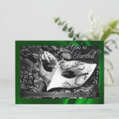 ヴィンテージの緑の絹の仮面舞踏会の招待状 招待状 (スタンド正面)