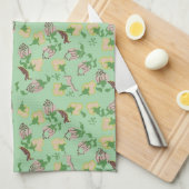 ヴィンテージの緑の花 キッチンタオル (四つ折り)