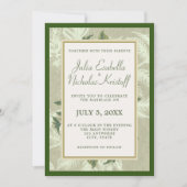 ヴィンテージの緑の金ゴールドの葉の結婚枠 招待状 (正面)
