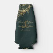 ヴィンテージの緑の金ゴールドフローラダマスクスク結婚スクリプト ボトルクーラー (正面)