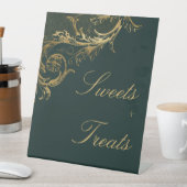 ヴィンテージの緑の金ゴールドフローラダマスクスク結婚スクリプト 台座サイン (インサイチュ)