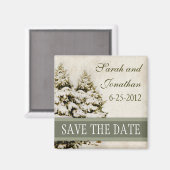 ヴィンテージの緑の雪片が日付を保存 マグネット (正面/裏面)