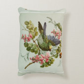 ヴィンテージの緑の鳥およびピンクの花 アクセントクッション (裏面(縦))