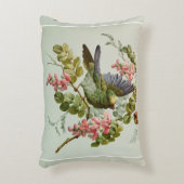 ヴィンテージの緑の鳥およびピンクの花 アクセントクッション (正面(垂直))