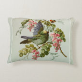 ヴィンテージの緑の鳥およびピンクの花 アクセントクッション (裏面)