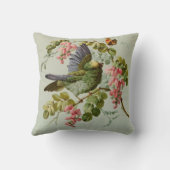 ヴィンテージの緑の鳥およびピンクの花 クッション (裏面)