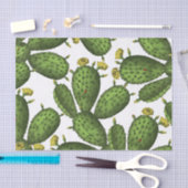 ヴィンテージの緑の黄色い花のサボテンパターン 薄葉紙 (クラフト)