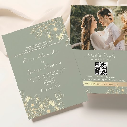 ヴィンテージの緑を注結婚ぐ 招待状