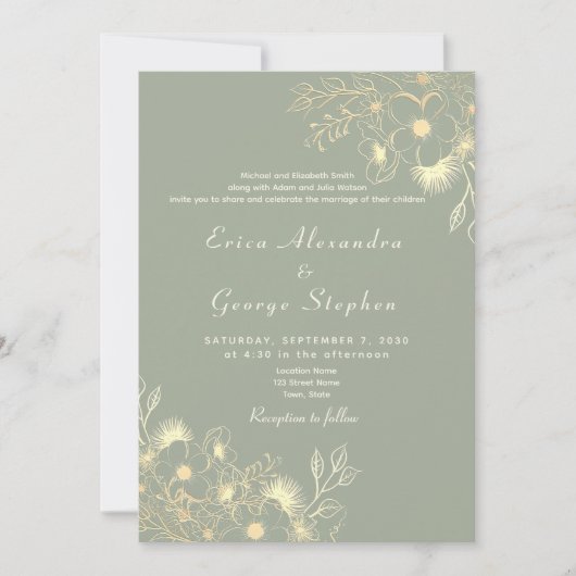 ヴィンテージの緑を注結婚ぐ 招待状 (正面)