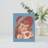 ヴィンテージの緑色の目の女の子のバレンタイン シーズンポストカード (スタンド正面)