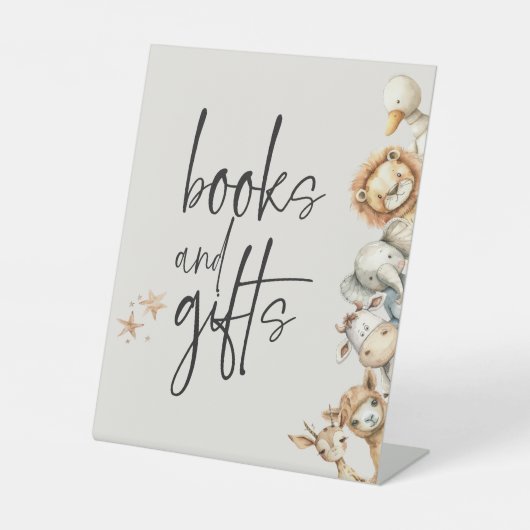 ヴィンテージの緑豊かな動物の赤ちゃんシャワー本の贈り物 台座サイン (正面)