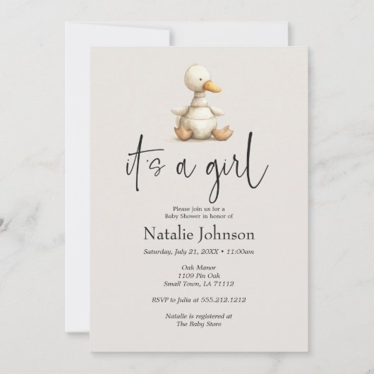 ヴィンテージの緑豊かな子供部屋動物ガールベビーシャワー 招待状 (正面)