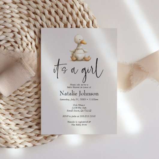 ヴィンテージの緑豊かな子供部屋動物ガールベビーシャワー 招待状