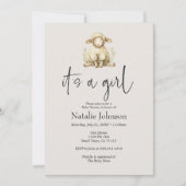 ヴィンテージの緑豊かな子供部屋動物ガールベビーシャワー 招待状 (正面)
